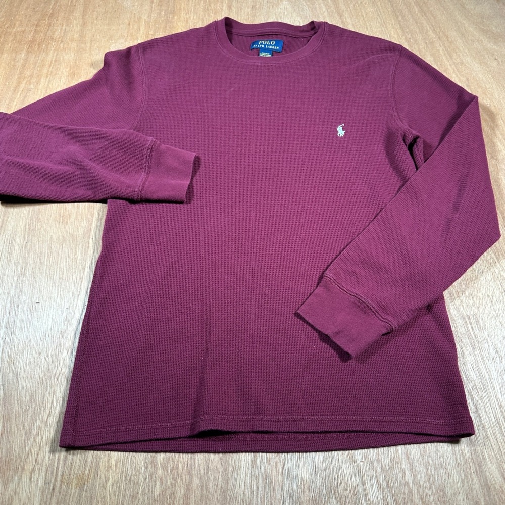 Polo Ralph Lauren Thermal Shirt Mens Medium Burgundy Waffle Knit Long Sleeve